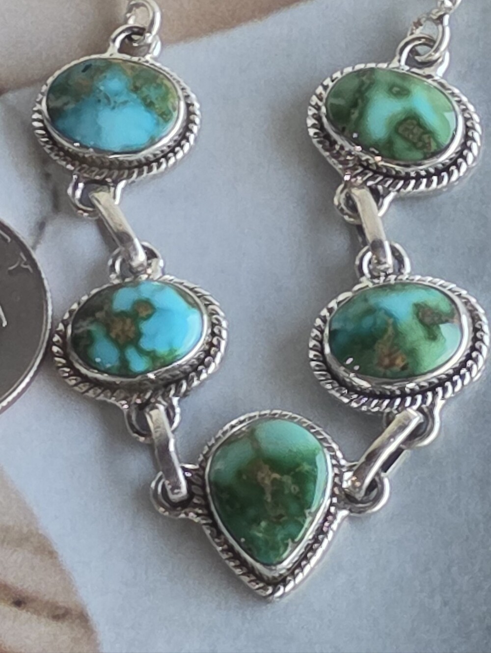 Turquoise Sonoran Mountain Stone Sterling Silver Chain - Picture 8 of 9